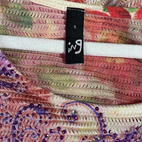 Ing Ladies Floral Beaded Top, Size Small, Orange Floral Multicolor - Picture 7 of 9